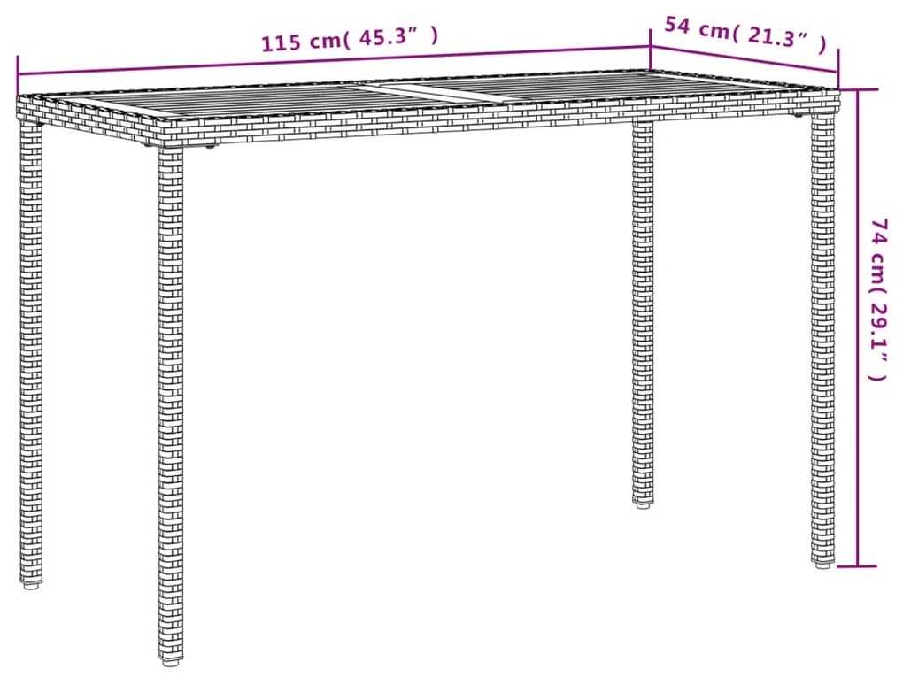 Τραπέζι Κήπου Επιφάνεια Ακακίας Μπεζ 115x54x74 εκ. Συνθ. Ρατάν - Μπεζ