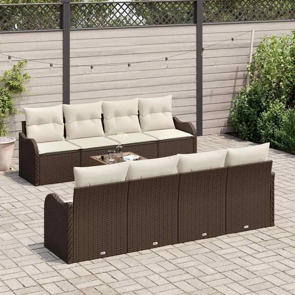 vidaXL Σετ Καναπέ Κήπου με μαξιλάρι 9 pcs Καφέ, Κρέμα 55 x 55 x 37 εκ