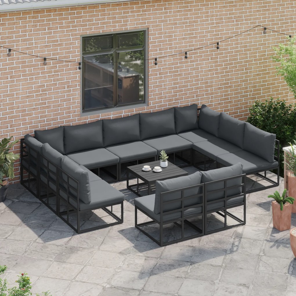 vidaXL Σετ Καναπέ Κήπου 11 pcs Μαύρο 353 x 211.5 x 71 εκ Αλουμίνιο