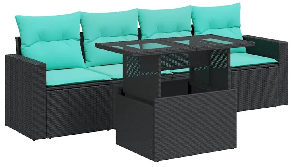 vidaXL Σετ Καναπέ Κήπου 5 Τεμαχίων Μαύρο Συνθετικό Ρατάν με Μαξιλάρια