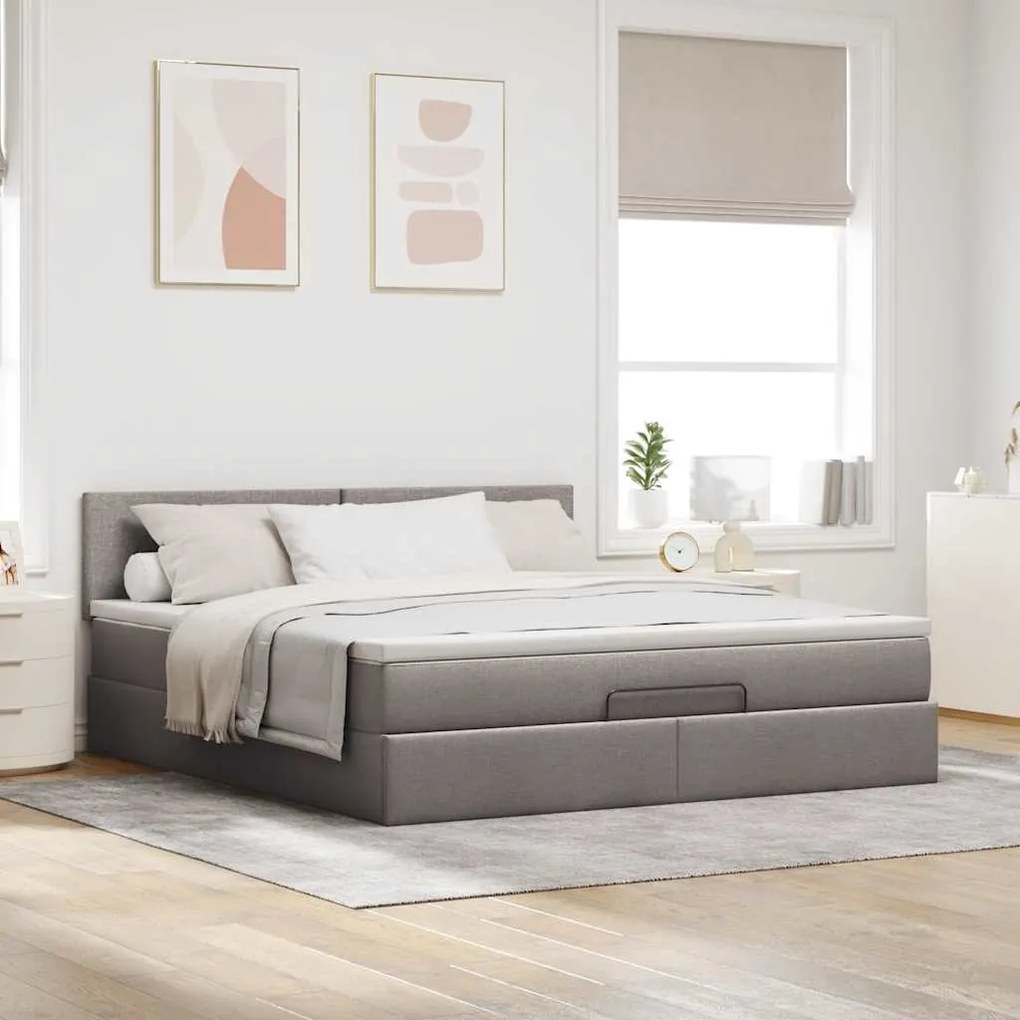 vidaXL Οθωμανικό κρεβάτι με στρώμα Taupe 160x200cm ύφασμα