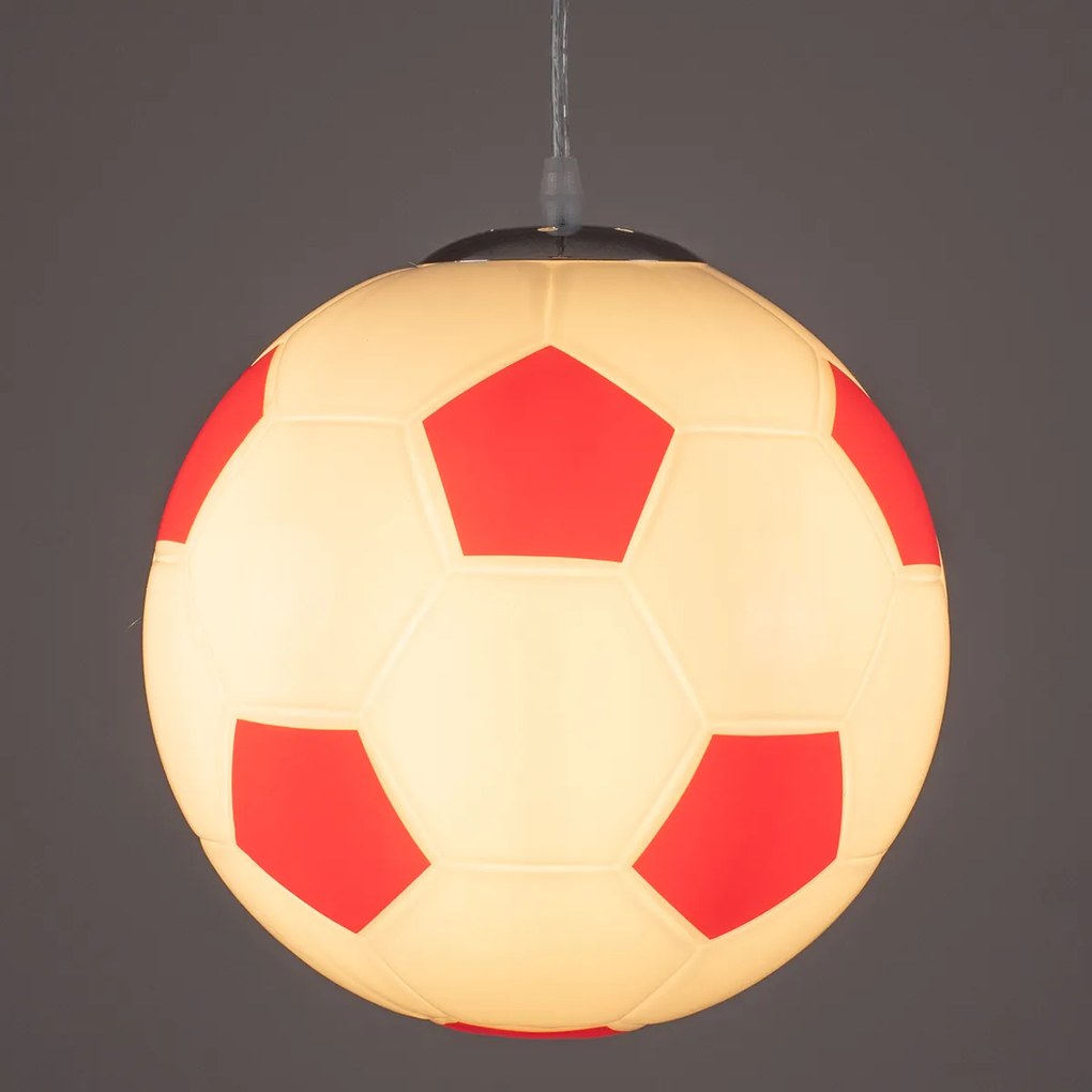 GloboStar® FOOTBALL 00646 Μοντέρνο Κρεμαστό Παιδικό Φωτιστικό Οροφής Μονόφωτο 1 x E27 Κόκκινο Λευκό Γυάλινο Φ25 x Υ25cm