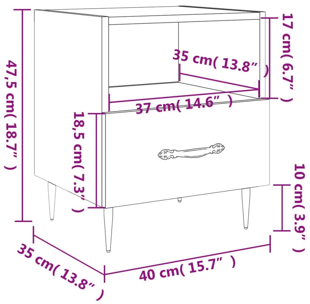 Κομοδίνα 2 τεμ. Καπνιστή Δρυς 40 x 35 x 47,5 εκ. Επεξεργ. Ξύλο - Καφέ