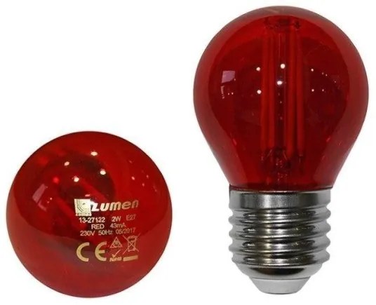 Λαμπτήρας LED E27 COG 2W Σφαιρική Lumen Adeleq-13-27122-Κόκκινο 13-27122