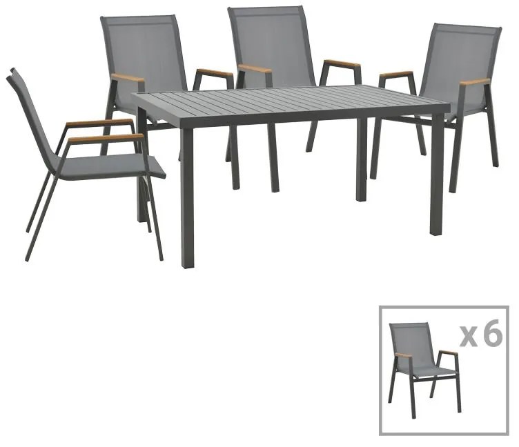 Τραπεζαρία Azelie-Kliton σετ 7τεμ ανθρακί ύφασμα-ανθρακί αλουμίνιο 77x55x94εκ 150x80x74 εκ.