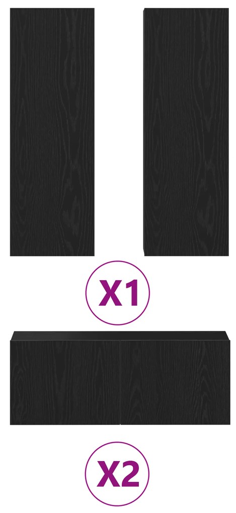 vidaXL Συλλογή Τηλεοπτικού Ντουλαπιού 4 Τεμαχίων Τοίχου Μαύρης Δρυός Επεξεργασμένο Ξύλο