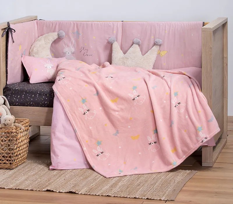 Βρεφική Κουβέρτα Fleece Κούνιας Fly Love Pink 110x150 Nef-Nef Homeware