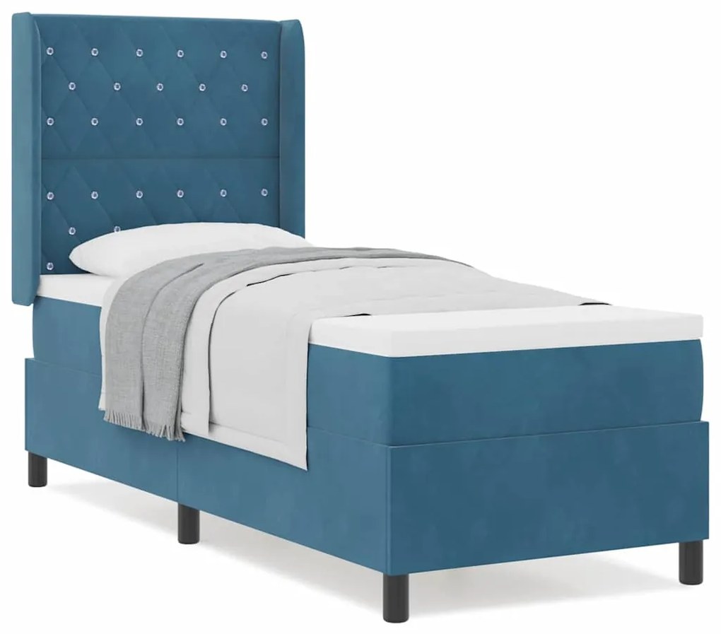 vidaXL Κρεβάτι με ελατήρια με κεφαλάρι Μπλε 80 x 200 cm Βελούδο