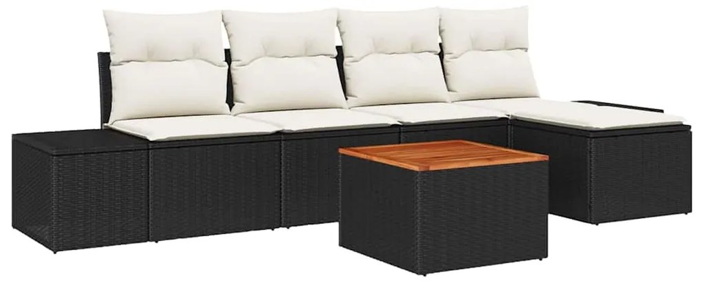vidaXL Σετ Καναπέ Κήπου με μαξιλάρι 6 pcs Μαύρο Πολυ ράταν