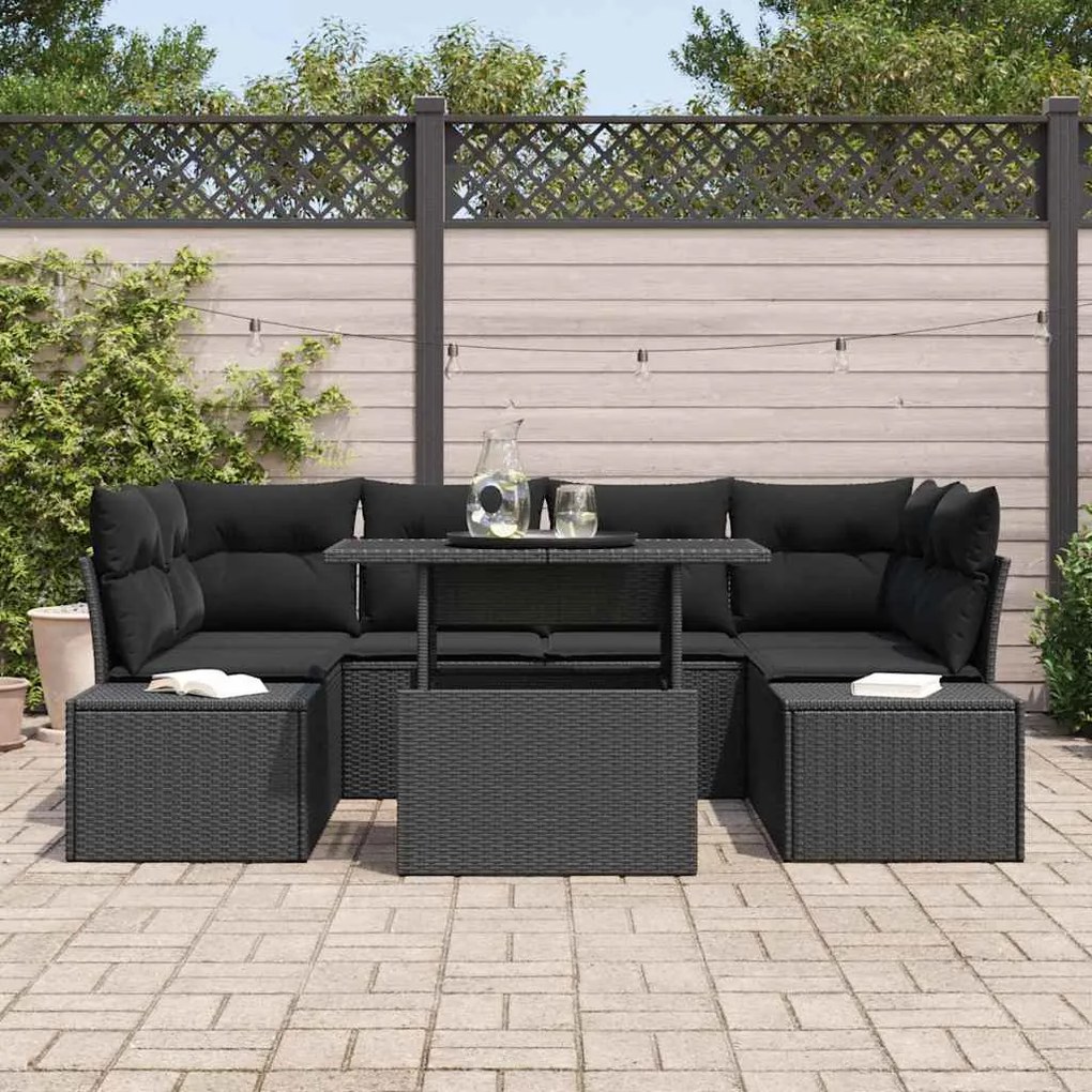 vidaXL Σετ Καναπέ Κήπου με μαξιλάρι 7 pcs Μαύρο 100 x 55 x 73 εκ