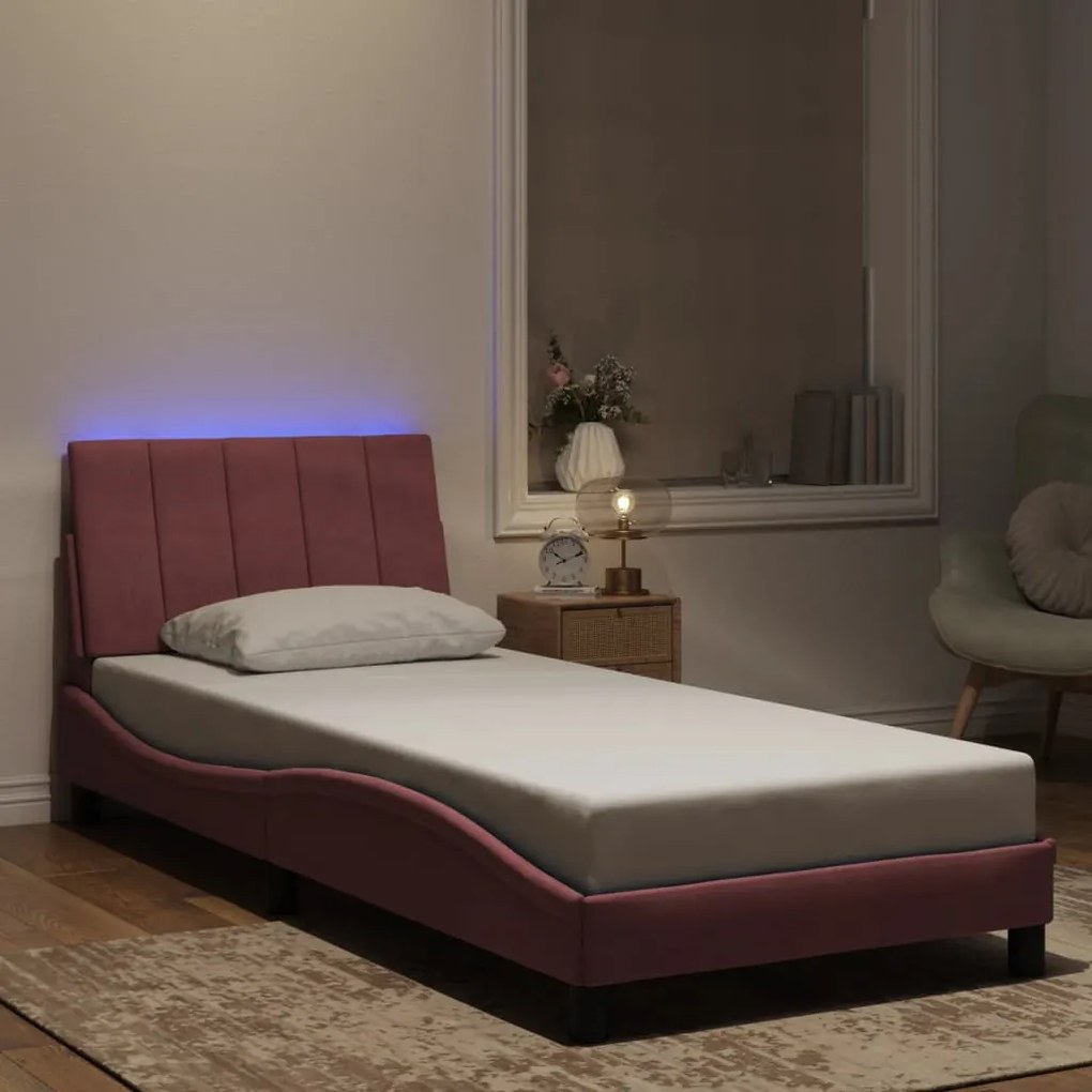 Πλαίσιο Κρεβατιού με LED Ροζ 90x200 εκ. Βελούδινο