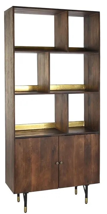 Ράφια DKD Home Decor Μαύρο Χρυσό Μέταλλο Σκούρο καφέ Ξύλο από Μάνγκο 4 Ράφια (90 x 35 x 200 cm)