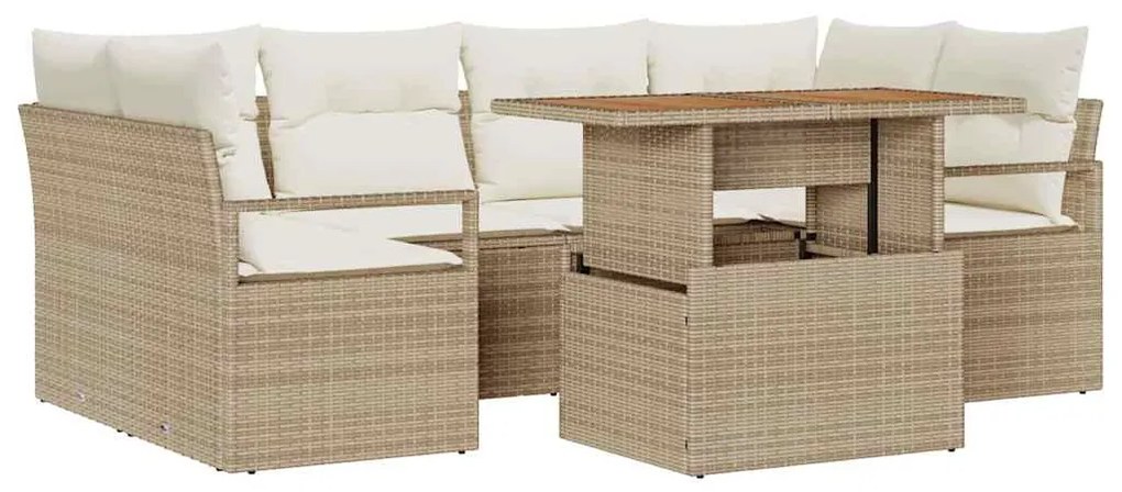 vidaXL Σετ Καναπέ Κήπου με αποθήκευση 7 pcs Μπεζ Πολυ ράταν