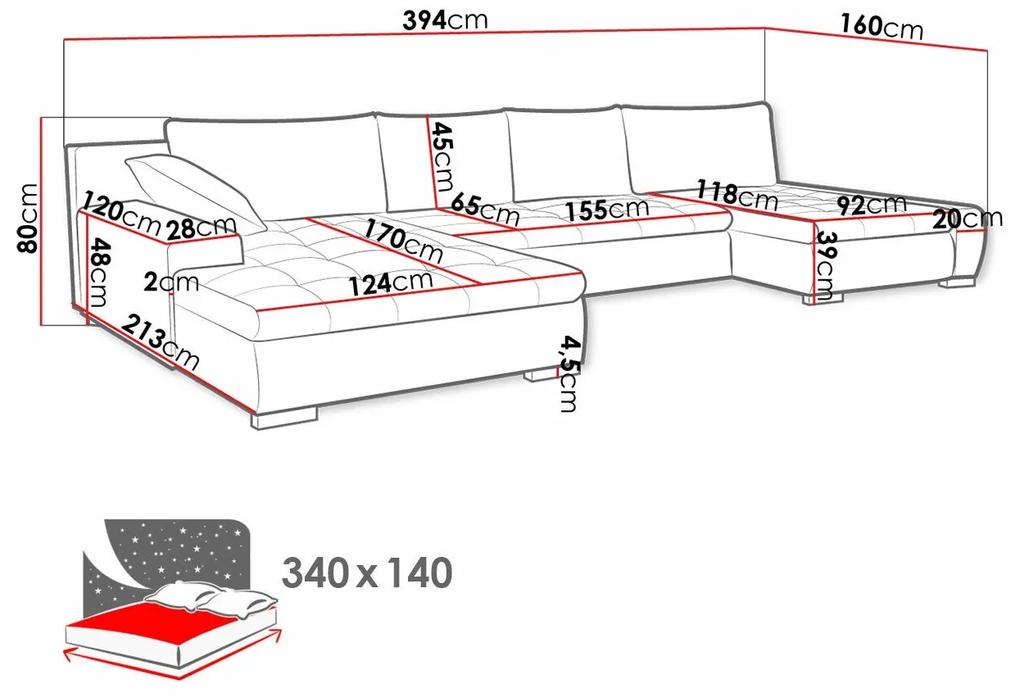 Γωνιακός Καναπές Comfivo 106, Λειτουργία ύπνου, Αποθηκευτικός χώρος, 394x213x80cm, 164 kg, Πόδια: Πλαστική ύλη | Epipla1.gr
