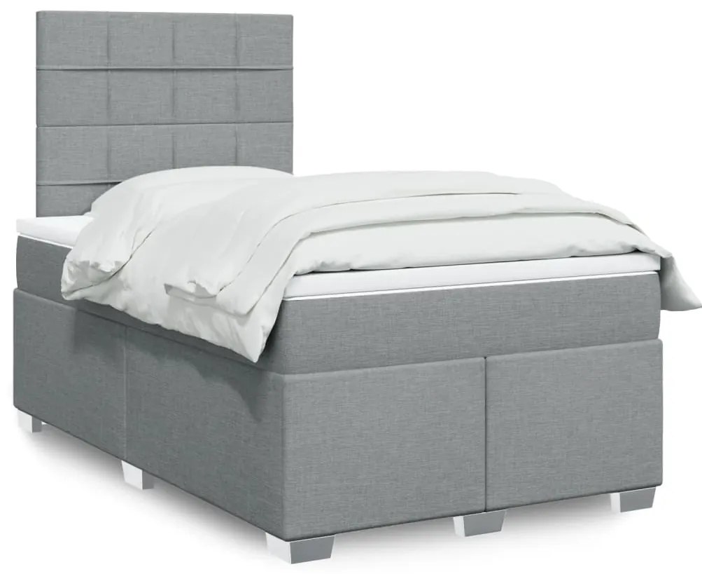 vidaXL Κρεβάτι Boxspring με Στρώμα Ανοιχτό Γκρι 120x190 εκ. Υφασμάτινο