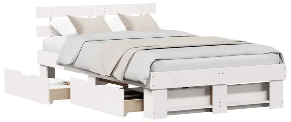vidaXL Σκελετός Κρεβατιού Λευκό 135 x 190 cm Μασίφ ξύλο πεύκου
