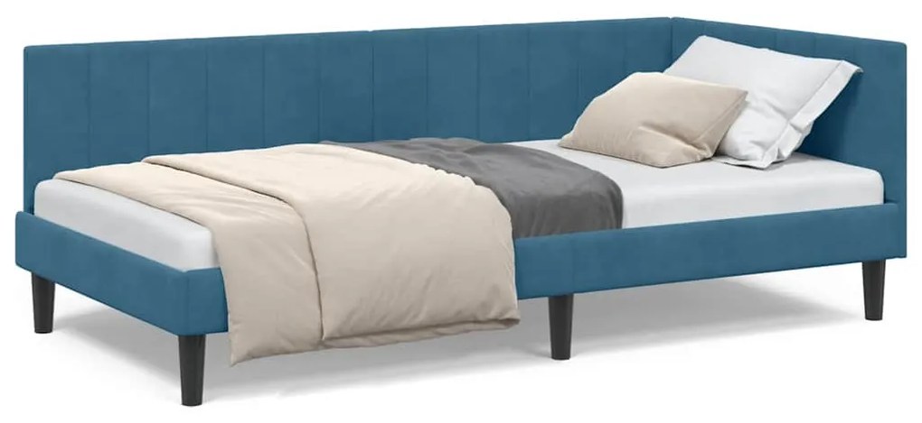 vidaXL Κρεβάτι Γωνίας με κεφαλάρι Μπλε 90 εκ x 190 εκ Βελούδο