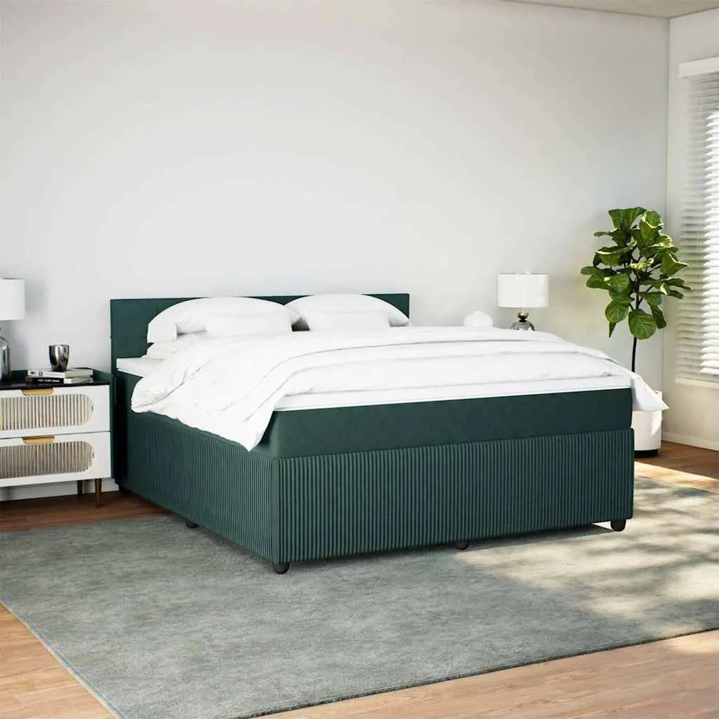 vidaXL Κρεβάτι Boxspring με Στρώμα Σκούρο Πράσινο 180x200εκ. Βελούδινο