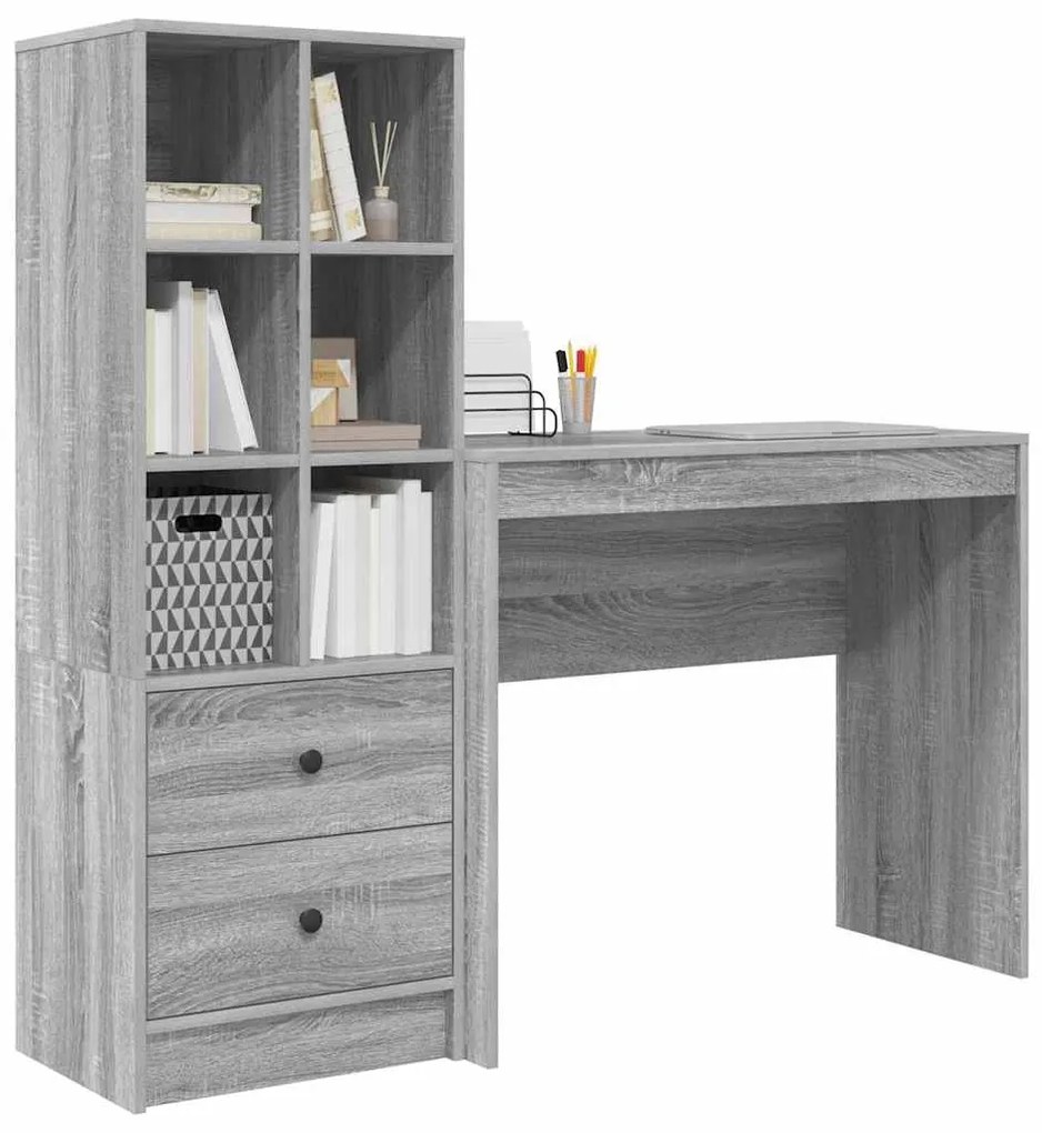 vidaXL Γραφείο με αποθηκευτικό χώρο 2 pcs Γκρι sonoma 90 x 40 x 76 εκ.