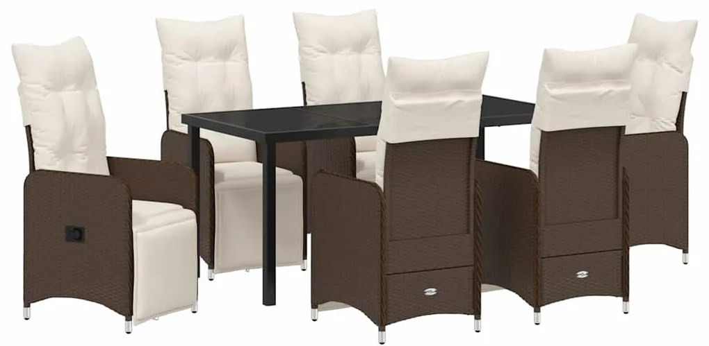 vidaXL Σέτ φαγητού για κήπο με μαξιλάρι 7 pcs Καφέ Πολυ ράταν