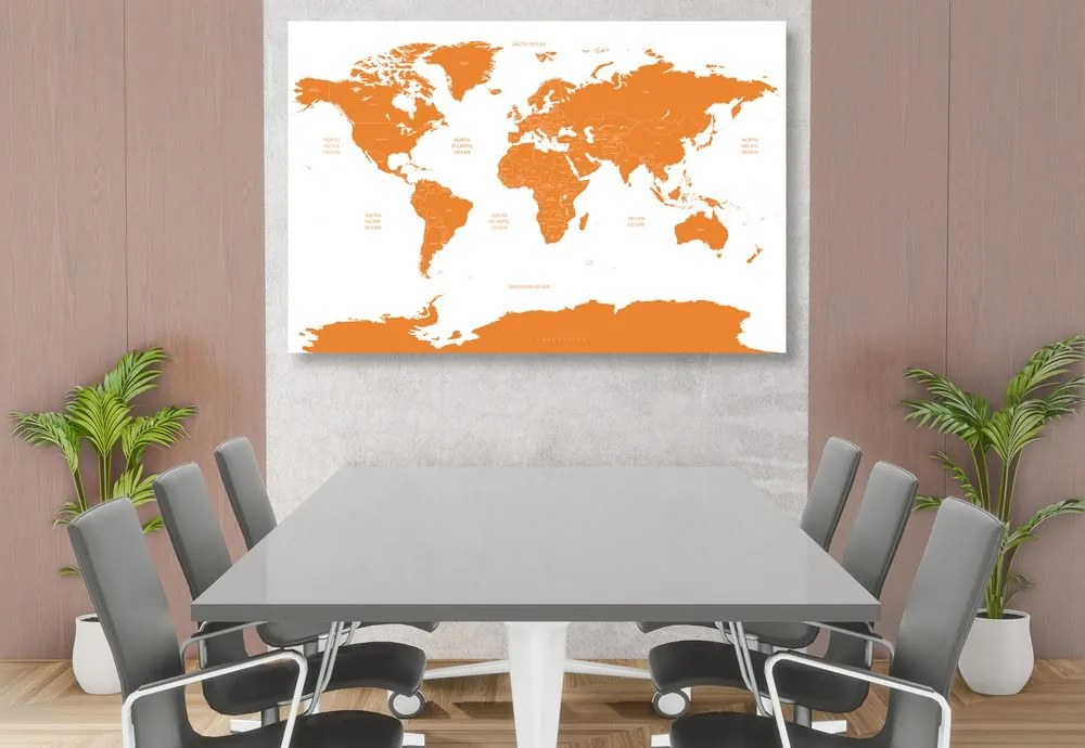 Εικόνα στον παγκόσμιο χάρτη φελλού με μεμονωμένες πολιτείες σε πορτοκαλί χρώμα - 120x80