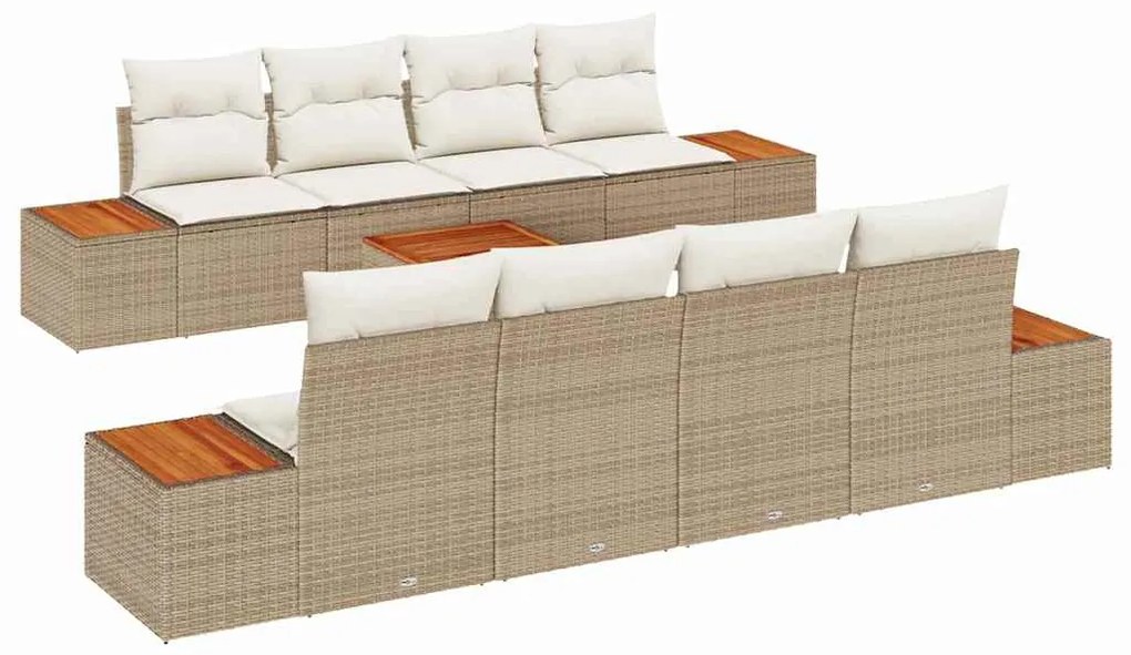 vidaXL Σετ Καναπέ Κήπου με μαξιλάρι 9 pcs Μπεζ Πολυ ράταν