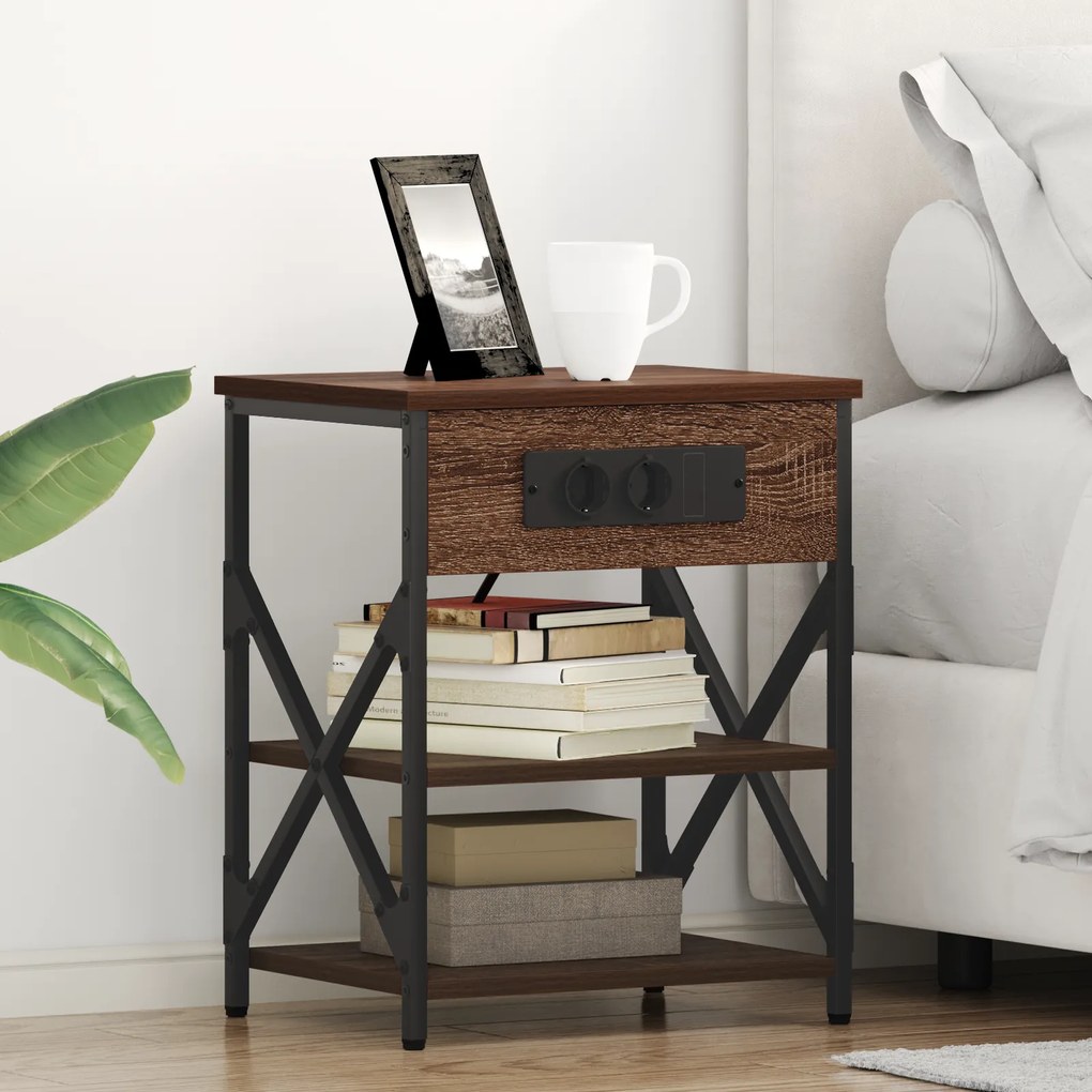 vidaXL Κομοδίνο με ράφι Καφέ δρυς 41 x 31 x 51 εκ. Επεξεργασμένο ξύλο