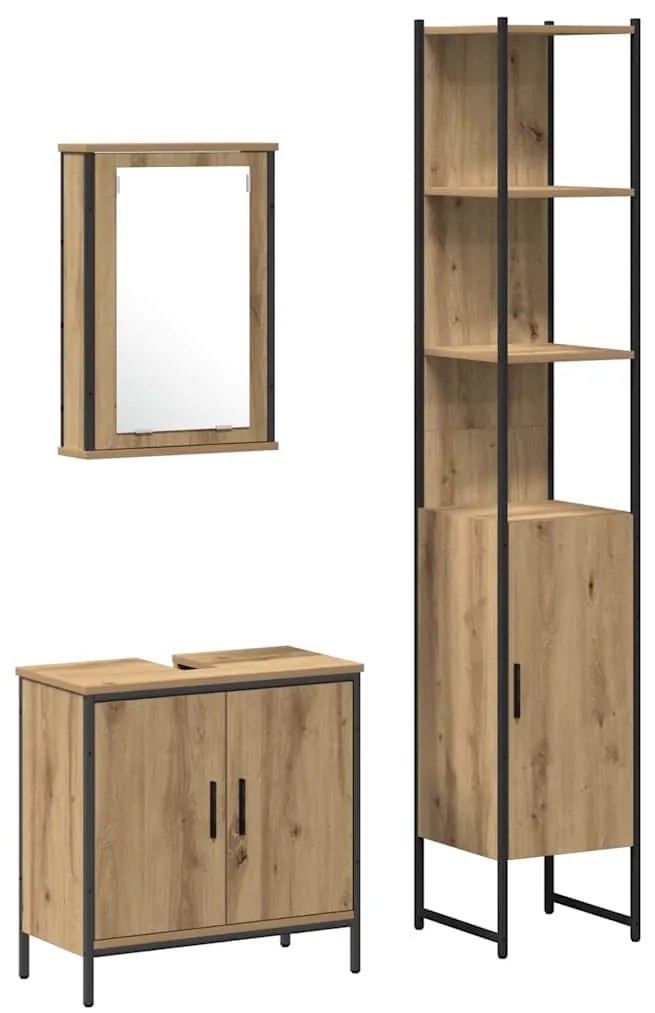 vidaXL Σετ Επίπλων Μπάνιου με ράφι 3 pcs Καφέ 33 x 33 x 185.5 εκ