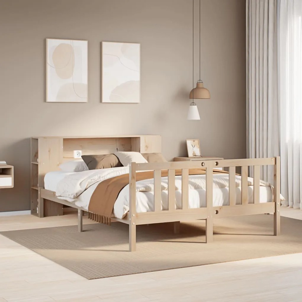 vidaXL Κρεβάτι Βιβλιοθήκη Χωρίς Στρώμα 135x190 εκ Μασίφ Ξύλο Πεύκου