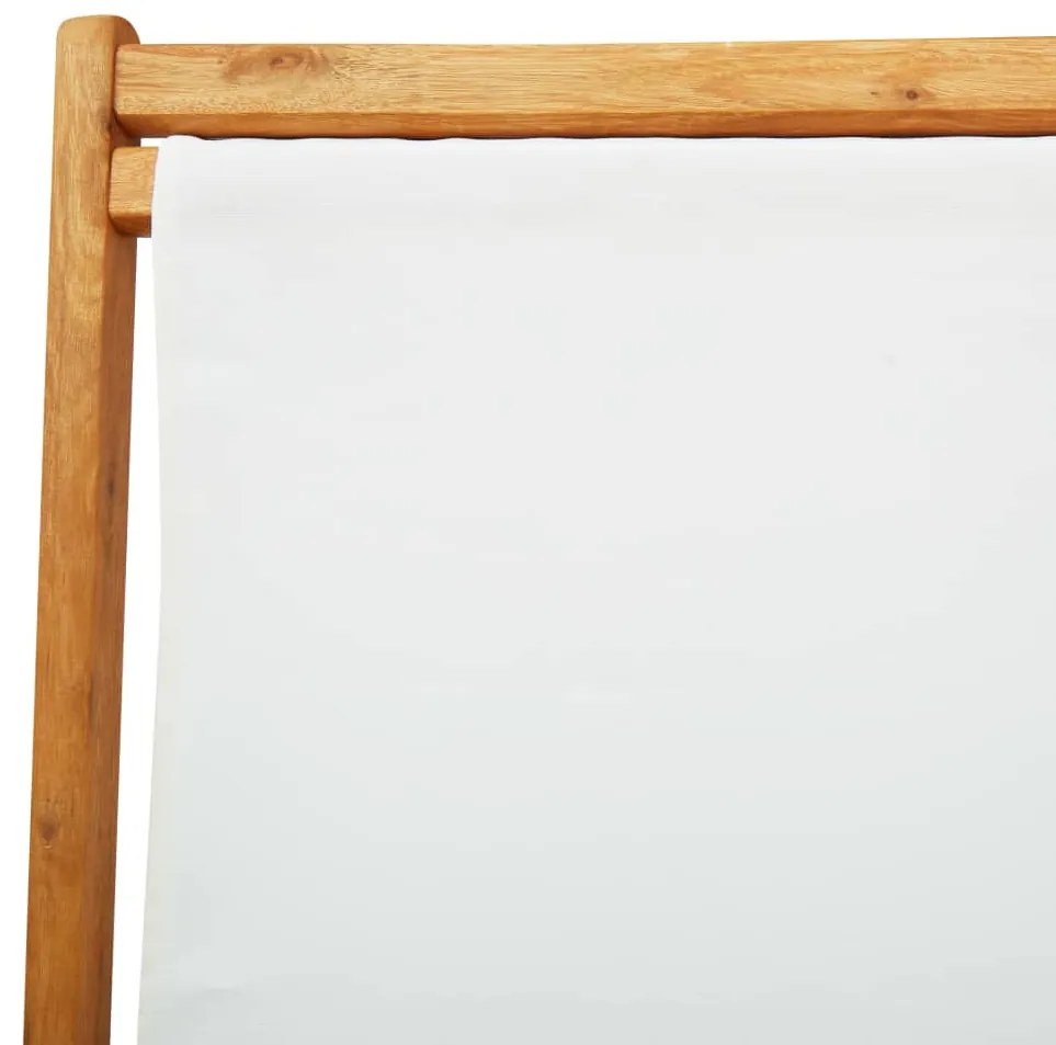 vidaXL Σεζλόνγκ Πτυσσόμενη Λευκό Κρεμ από Ξύλο Ευκαλύπτου και Ύφασμα