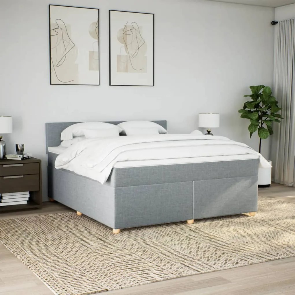 vidaXL Κρεβάτι Boxspring με Στρώμα Ανοιχτό Γκρι 180x200 εκ. Υφασμάτινο