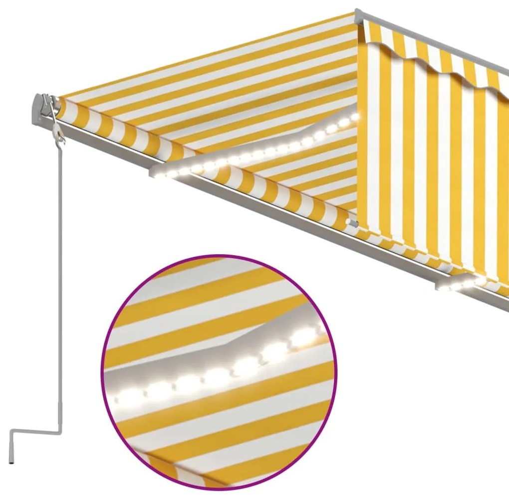vidaXL Τέντα Αυτ. με Σκίαστρο/LED/Αισθ. Ανέμου Κίτρινο/Λευκό 3,5x2,5 μ