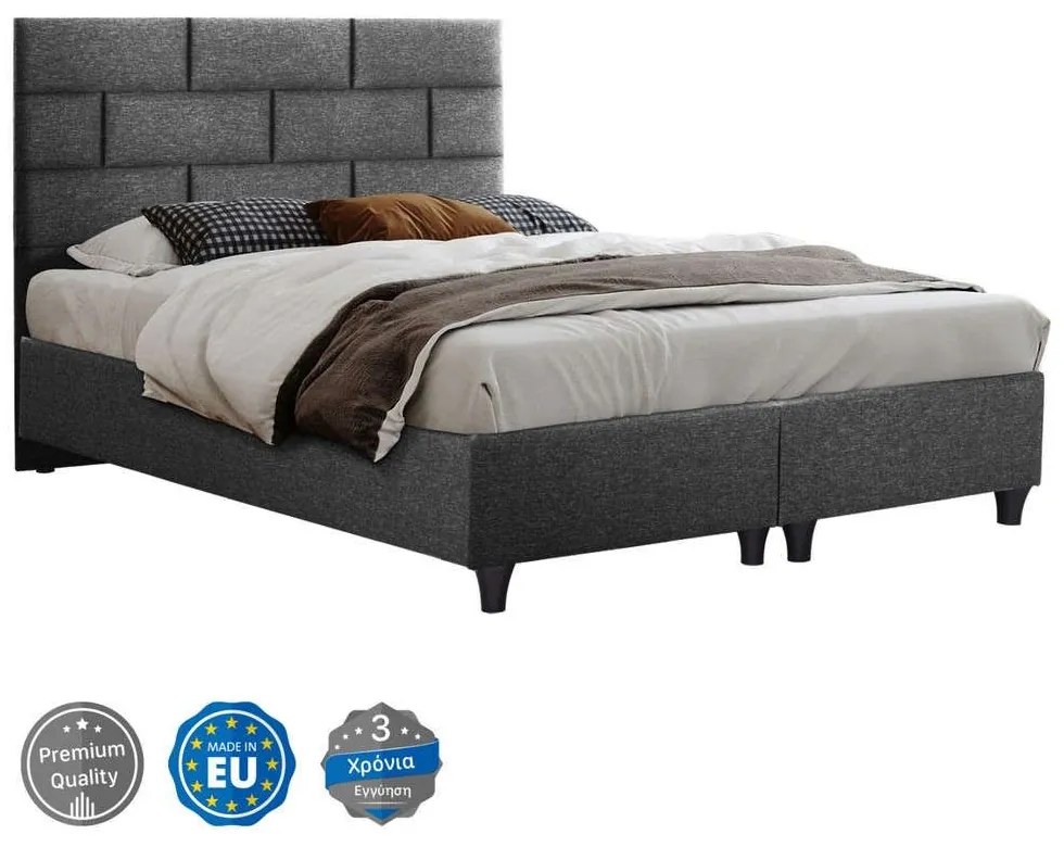 Κρεβάτι Soledad HM644.01 Για Στρώμα 150x200cm Ύφασμα Grey Διπλό Ξύλο,Ύφασμα