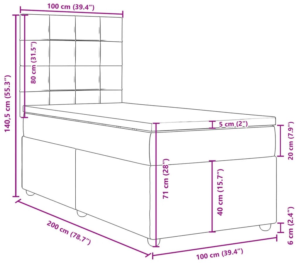 Κρεβάτι Boxspring με Στρώμα Μπλε 100 x 200 εκ. Υφασμάτινο - Μπλε