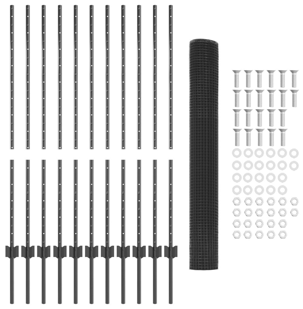 vidaXL Συγκολλητός Φράκτης με 22 Στήλες Γκρι 1.2x25 μ Ατσάλι