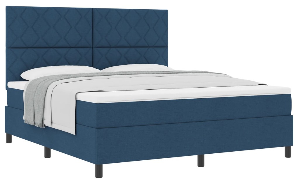 vidaXL Κρεβάτι Box Spring με Στρώμα Μπλε Σούπερ Κινγκ Ύφασμα