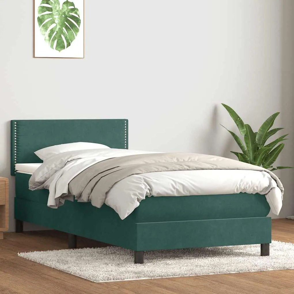 Box Spring κρεβάτι με στρώμα σκούρο πράσινο 80x220εκ. Βελούδινο