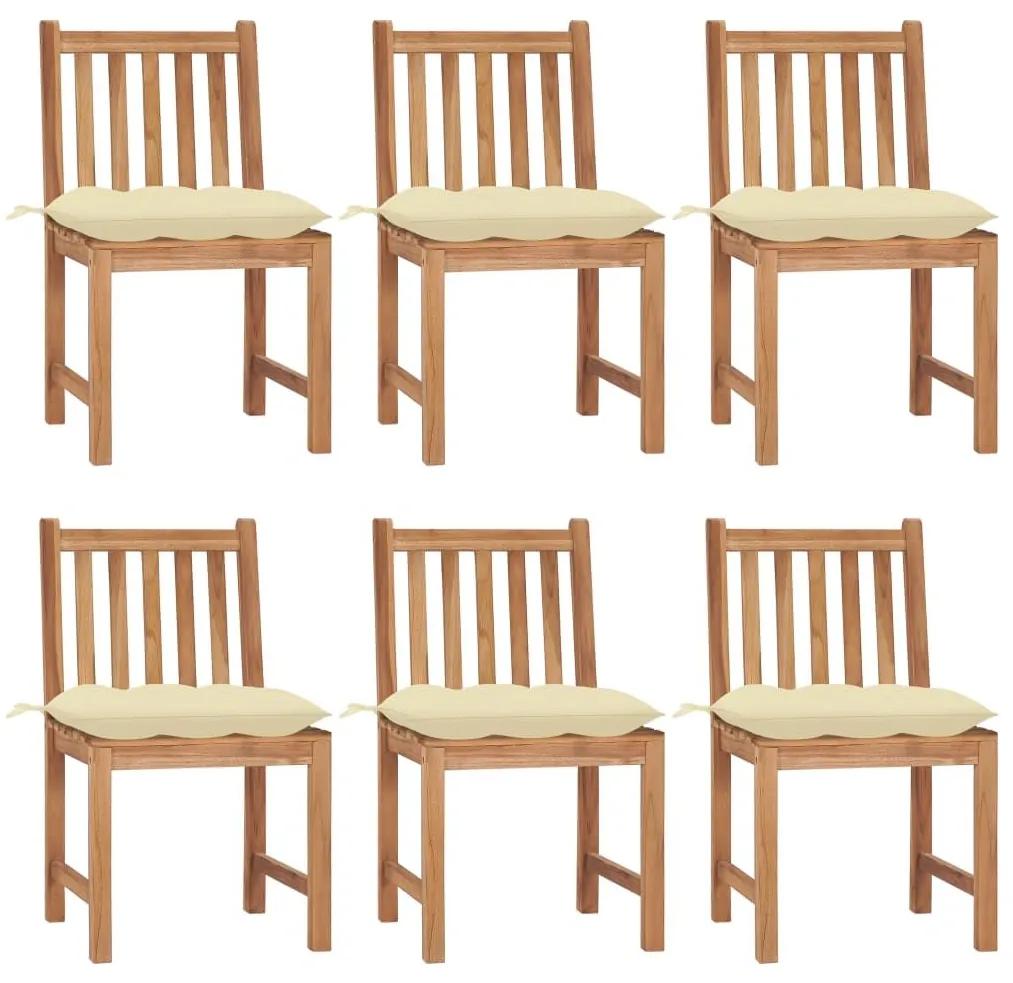 Καρέκλες Κήπου 6 τεμ. από Μασίφ Ξύλο Teak με Μαξιλάρια - Λευκό