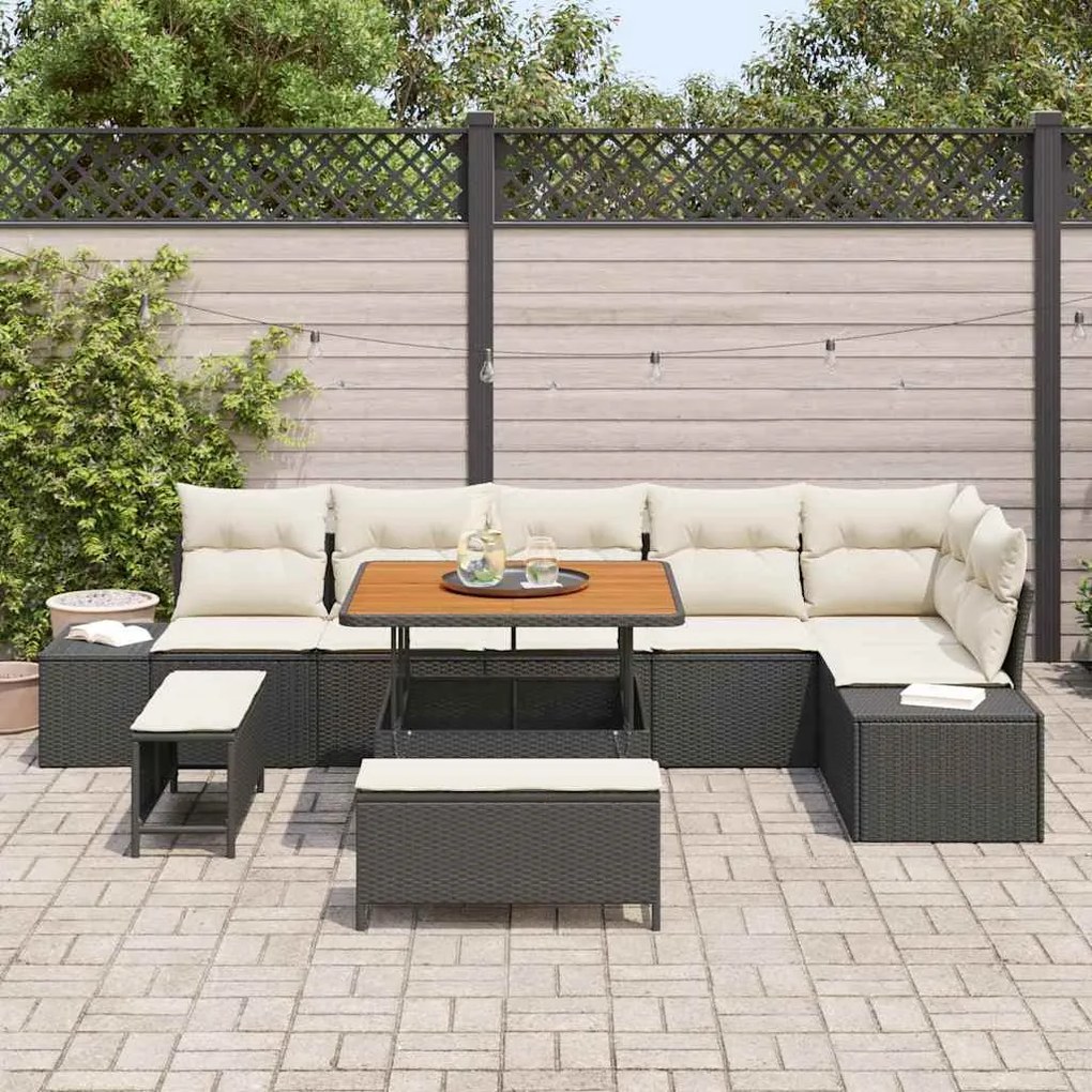 vidaXL Σετ Καναπέ Κήπου 9 pcs Μαύρο, Κρέμα 100 x 100 x 71 cm