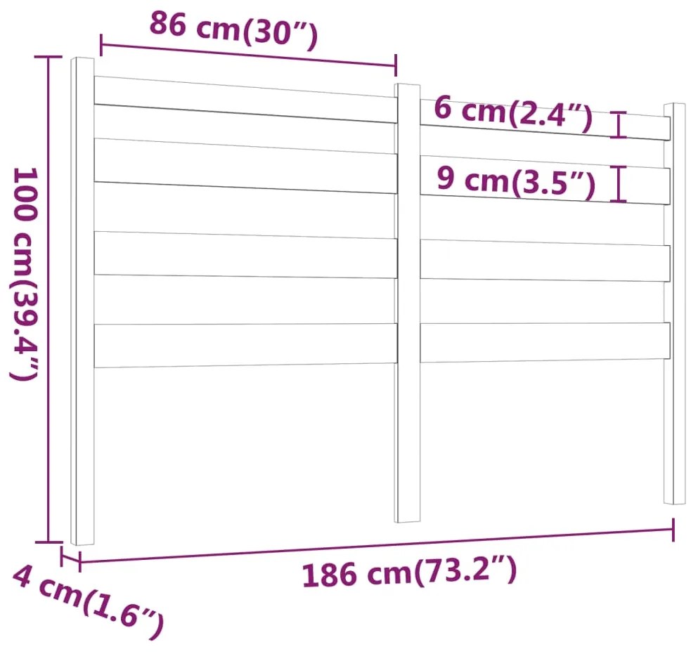 vidaXL Κεφαλάρι Κρεβατιού Μαύρο 186 x 4 x 100 εκ. Μασίφ Ξύλο Πεύκου