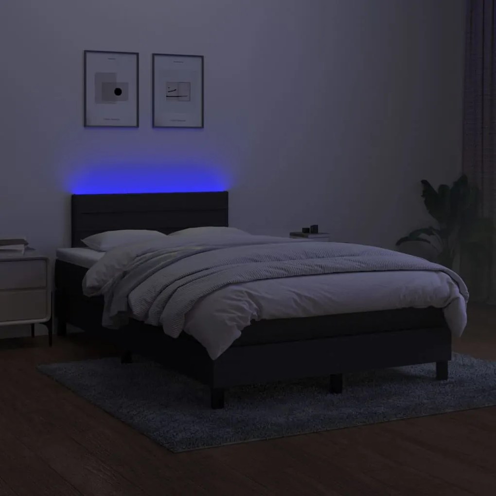 vidaXL Κρεβάτι Boxspring με Στρώμα & LED Μαύρο 120x190 εκ. Υφασμάτινο