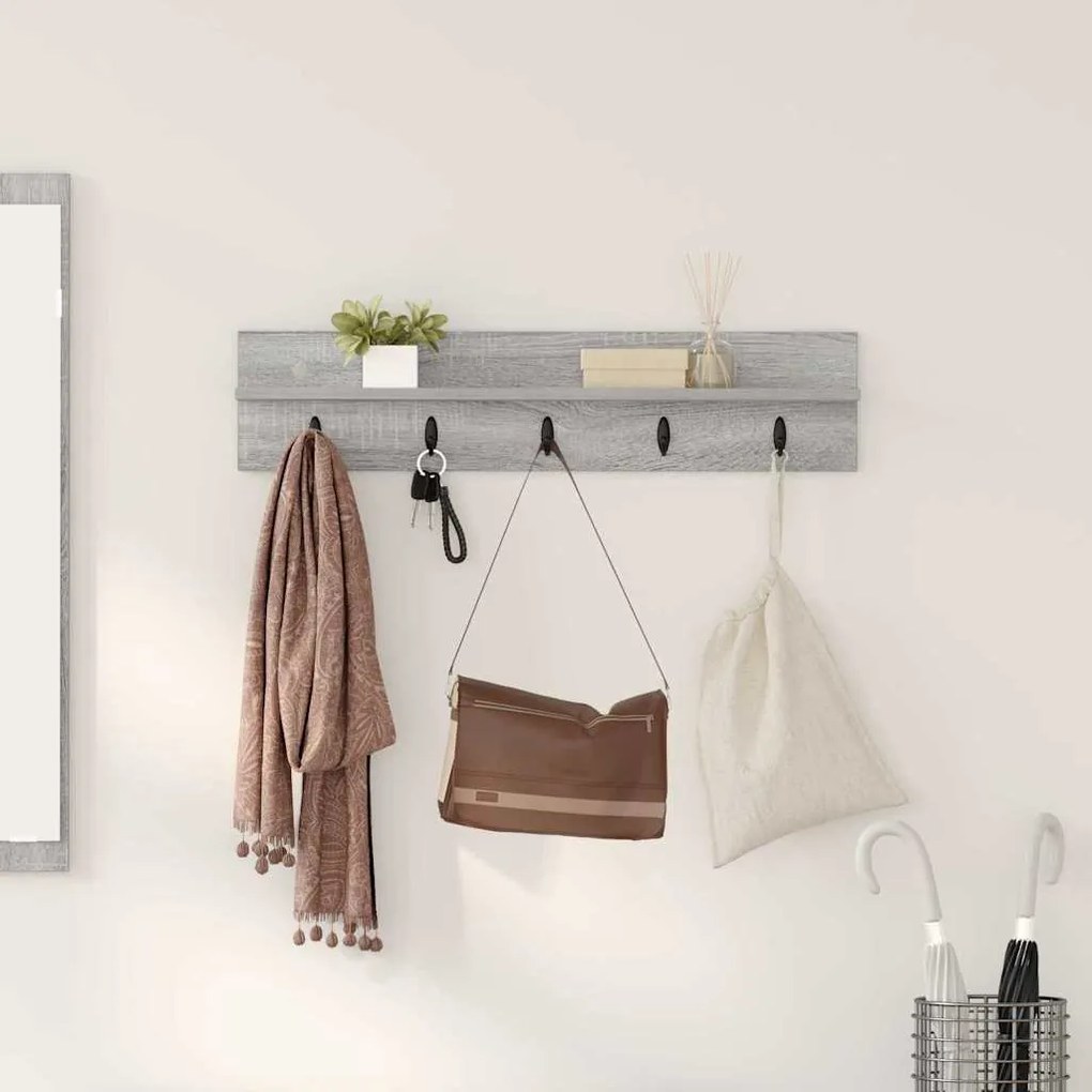 vidaXL Τοίχου Κρεμάστρα με ράφι Γκρι sonoma 80 x 10.5 x 18 εκ