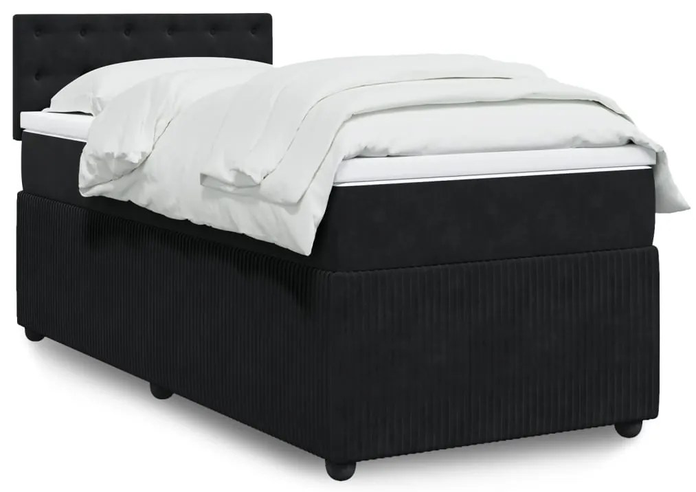 vidaXL Κρεβάτι Boxspring με Στρώμα Μαύρο 90x200 εκ. Βελούδινο