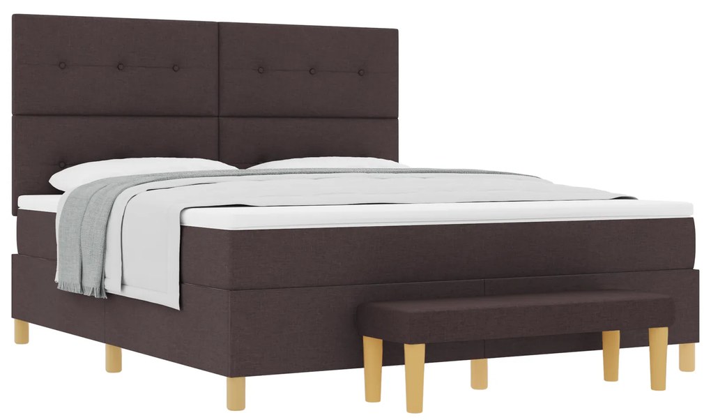 vidaXL Κρεβάτι με Στρώμα & Πάγκο Σκούρο Καφέ 180x200 εκ. Υφασμάτινο