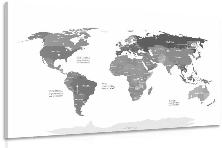 Εικόνα εξαιρετικό παγκόσμιο χάρτη σε ασπρόμαυρο - 60x40