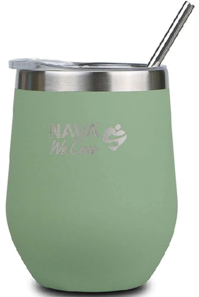 Ποτήρι - Θερμός Με Καλαμάκι We Care 10-262-102 Φ9x14cm 360ml Green Nava