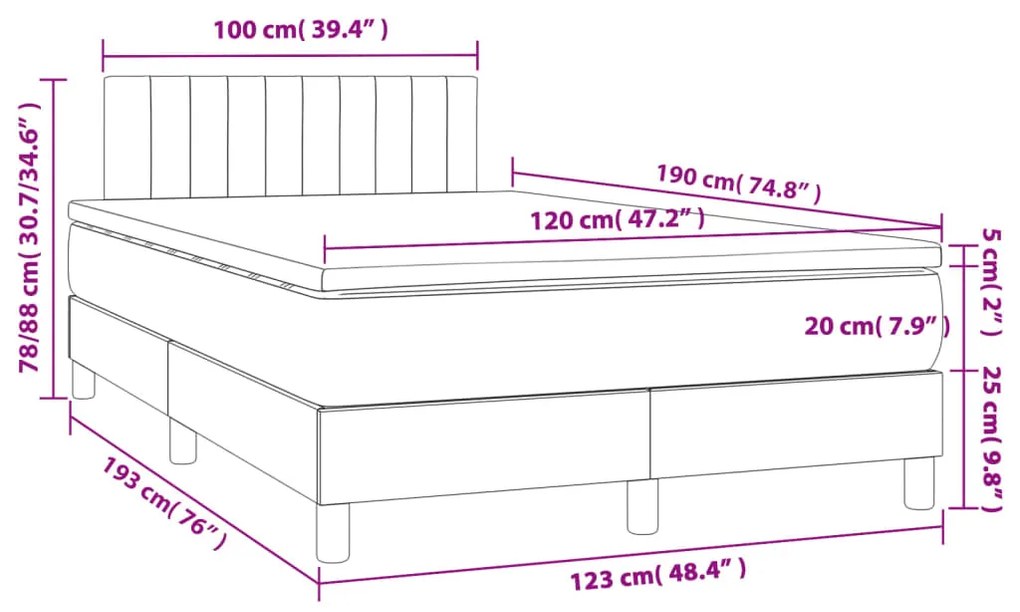 Κρεβάτι Boxspring με Στρώμα &amp; LED Μαύρο 120x190 εκ. Υφασμάτινο - Μαύρο