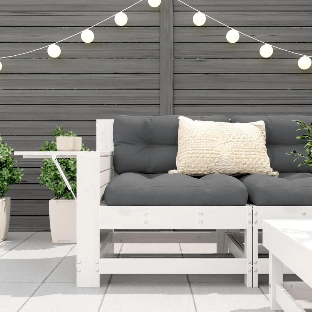 Καναπές Κήπου με Μπράτσα &amp; Τραπεζάκι Λευκό Μασίφ Ξύλο Πεύκου - Λευκό