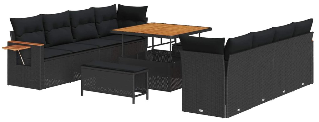 Σετ Καναπέ Κήπου με μαξιλάρι με αποθήκευση Μαύρο Πολυ ράταν