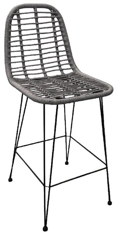 SALSA Σκαμπό BAR-Pro με Πλάτη, Μέταλλο Βαφή Μαύρο, Wicker Γκρι  45x55x75/113cm [-Γκρι-, -Μαύρο-] [-Wicker-, -Μέταλλο-] Ε252,2